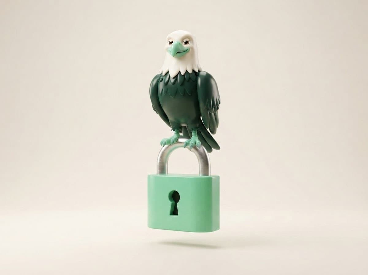 The eagle perched on a padlock — your data stays yours